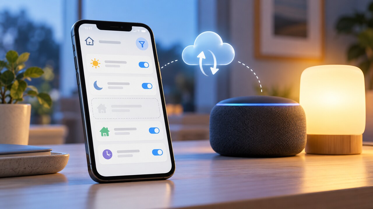 示意图:即使手机 App 列表不完整,保存在云端的智能家居例行程序仍可能继续运行。