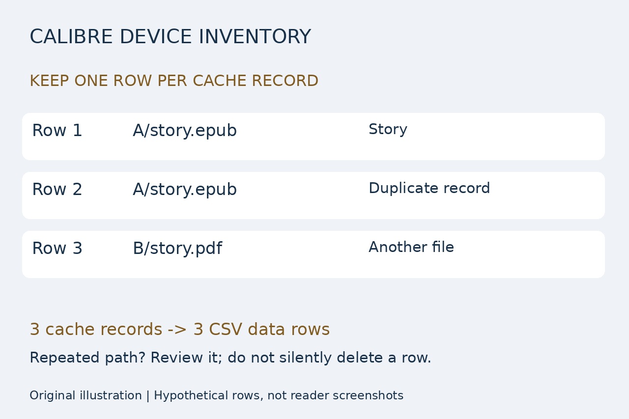 Illustration with three hypothetical cache records, including a repeated path