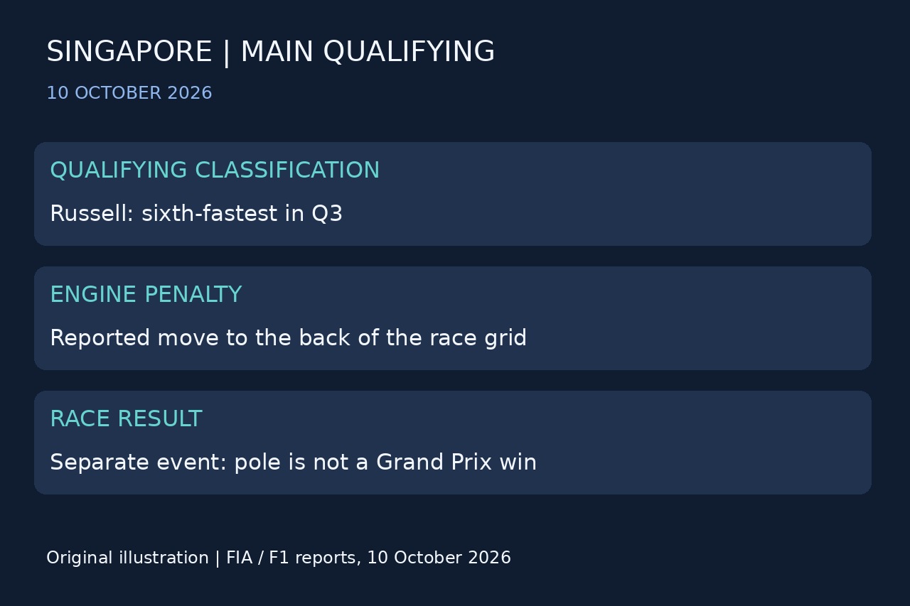 Original illustration separating Russell’s qualifying classification, engine penalty and race result.