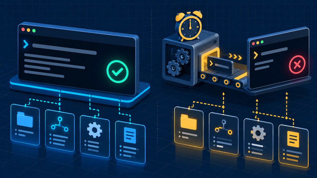 Original illustration comparing an interactive terminal with a separate cron execution context.