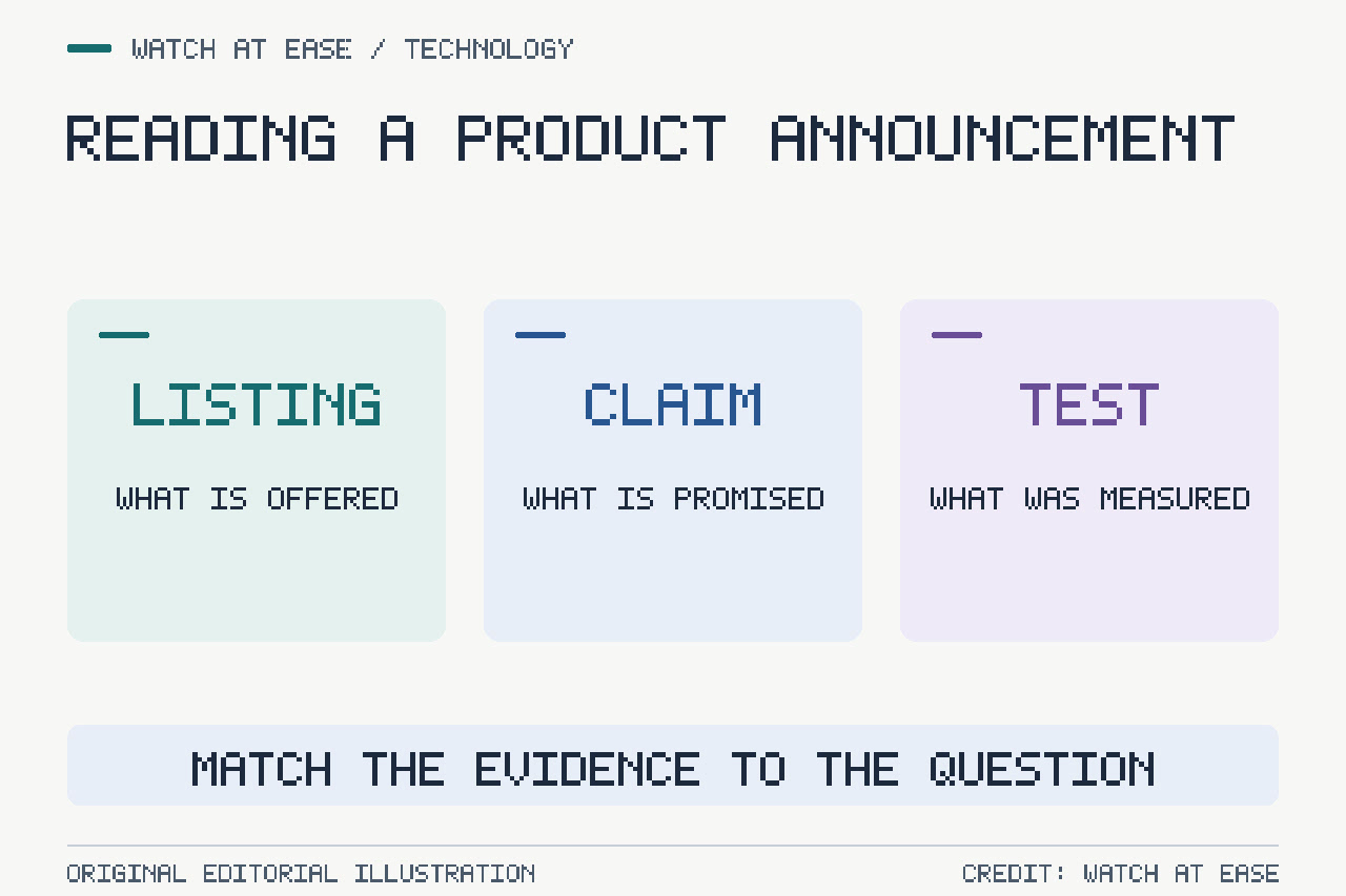 Un esquema general de evidencias distingue las fichas de productos, las afirmaciones de las empresas y las mediciones obtenidas en pruebas independientes.