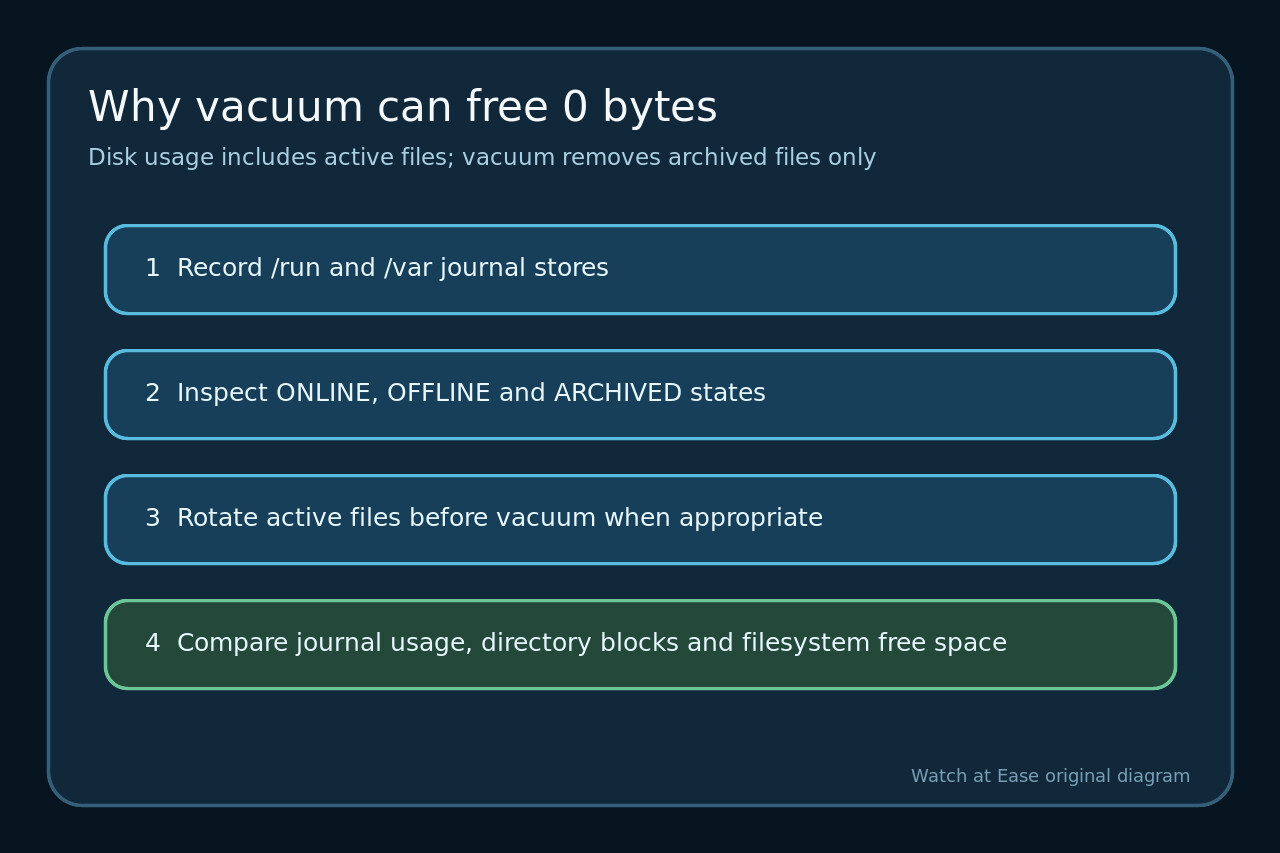journalctl vacuum 釋放 0 位元組?先稽核活動檔案與目標檔案系統