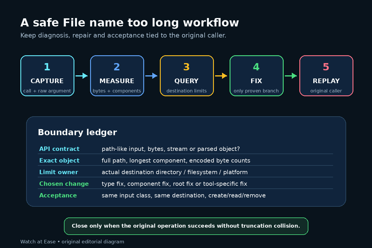 Original workflow diagram for capture, byte measurement, destination query, proven repair and same-caller replay.
