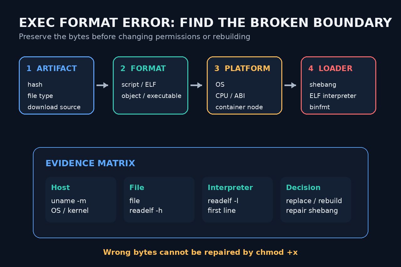 Original diagram tracing an exact file through format, host platform and interpreter checks.