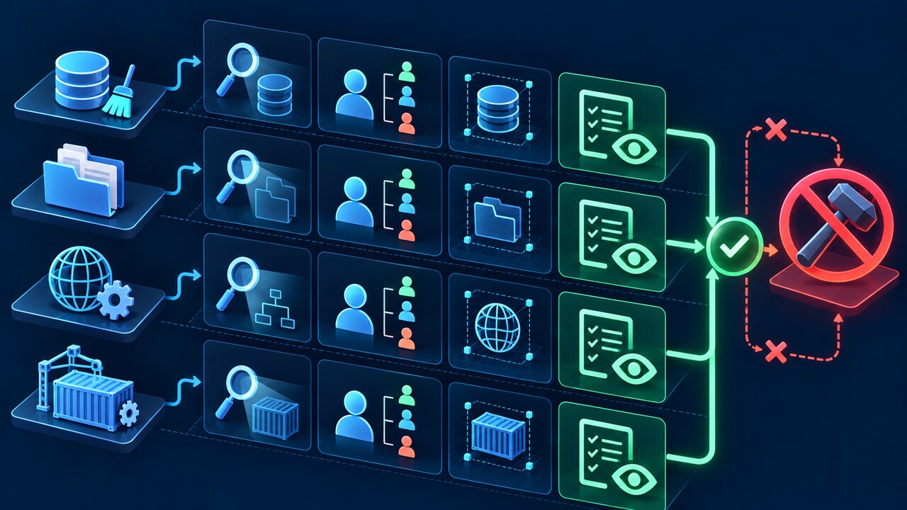 Original concept matrix routing cache, project, global, and container permission failures through inspection while blocking a generic force action.