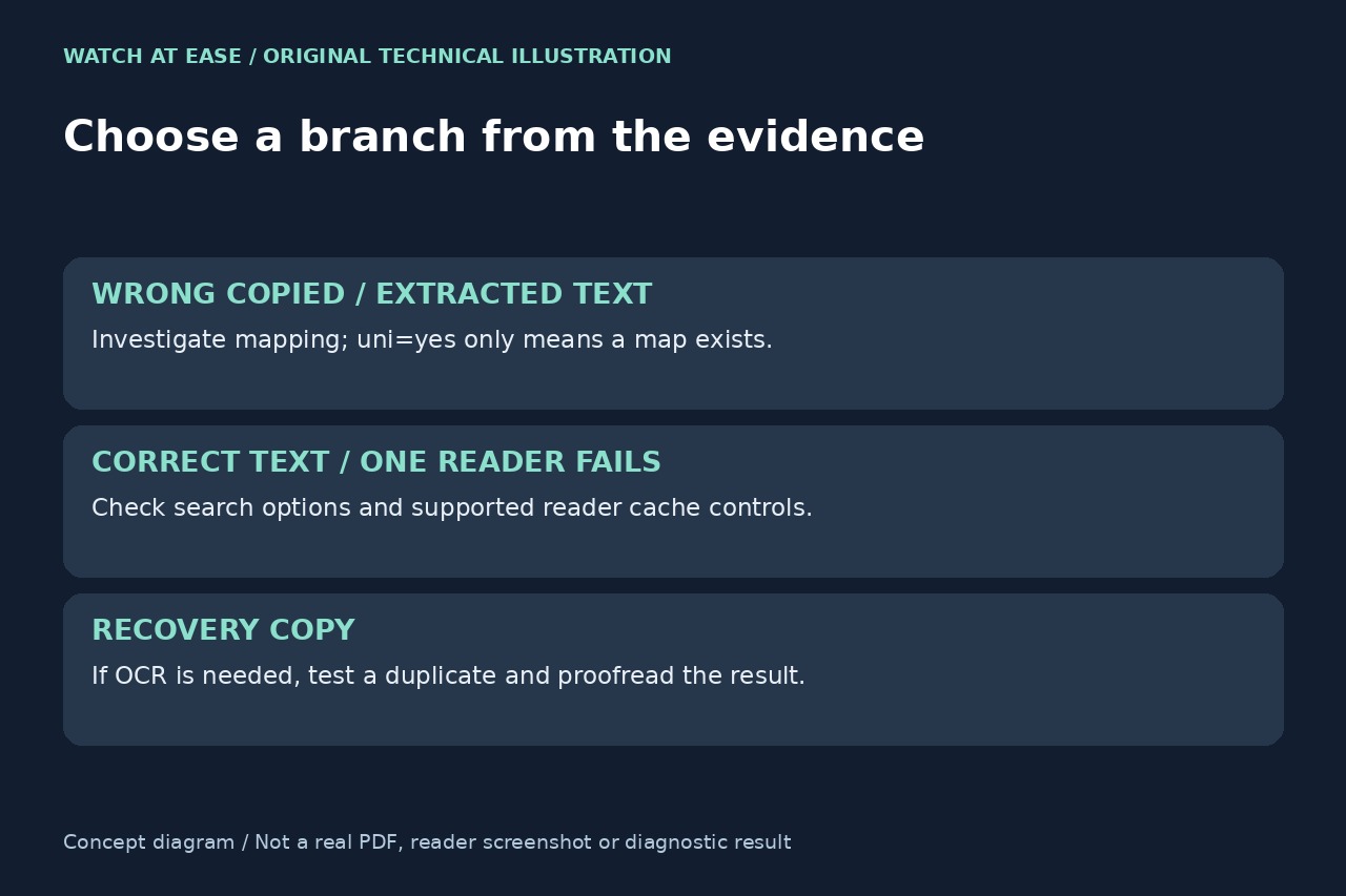 Original editorial illustration: compare the same page before choosing a reader fix or OCR.