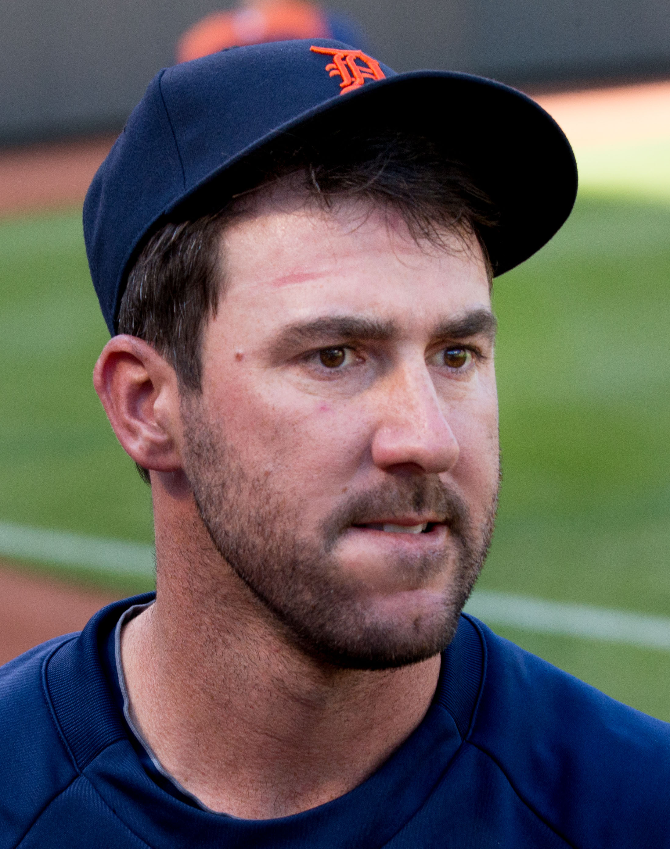 资料图:2013赛季戴着底特律棒球队球帽的 Justin Verlander。