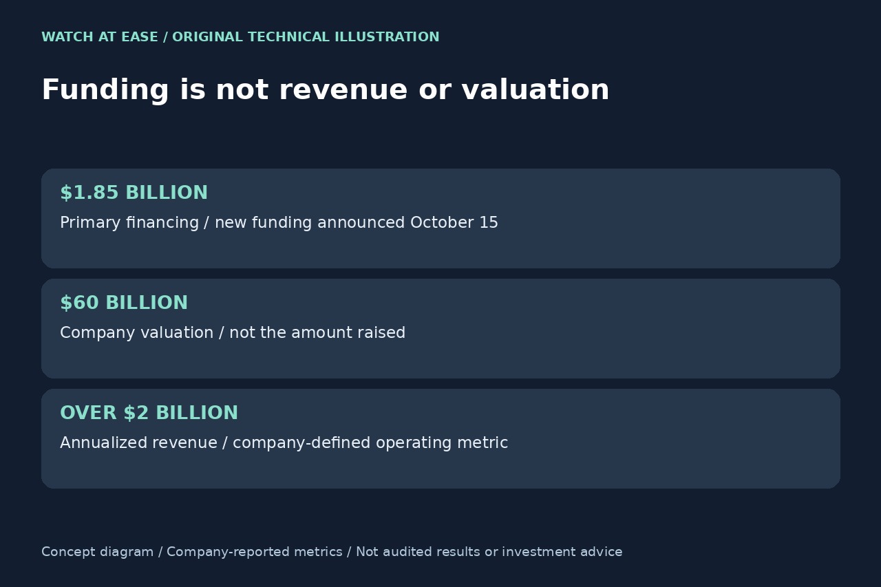Original editorial illustration: funding, valuation, revenue and purchase volume measure different things.