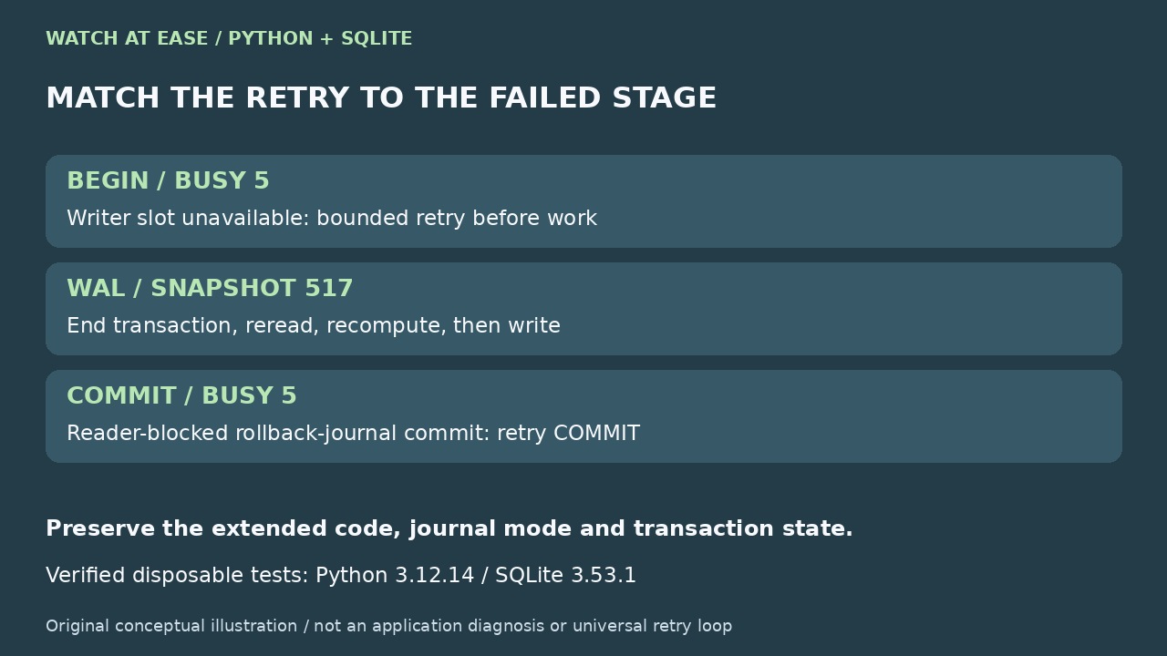 SQLite の失敗段階と再試行範囲を示す図