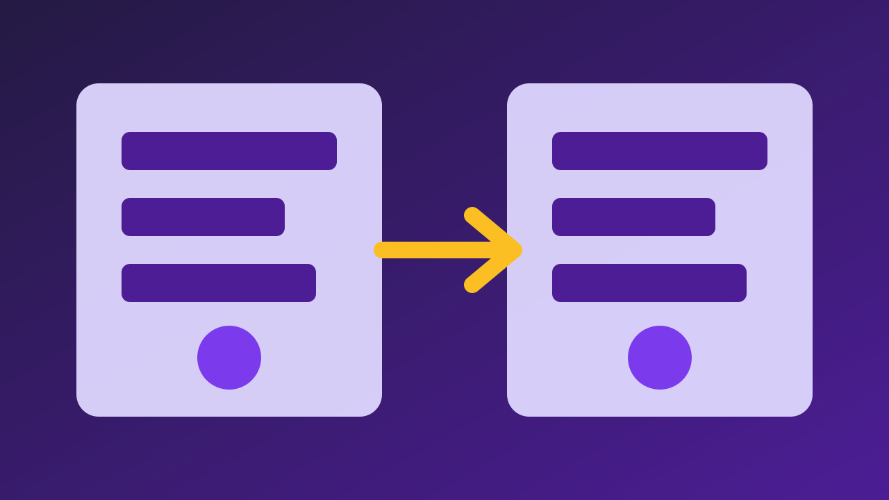 Original abstract illustration of two transaction ledgers connected by an arrow.